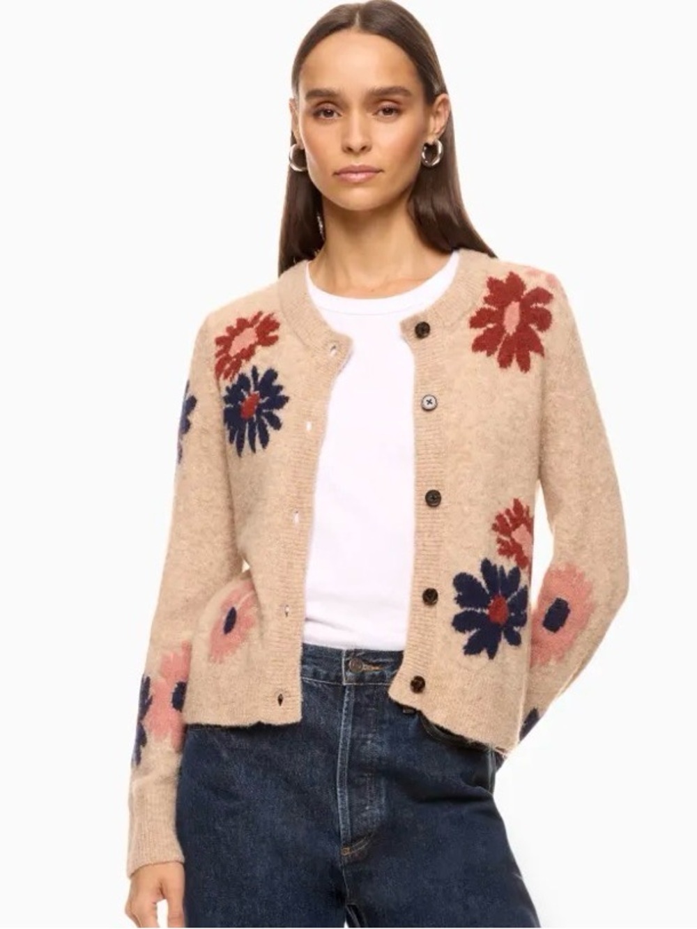 Rails Millie Cardigan Beige Floral Button-Front Women's Cardigan Sweater Sz XS.
